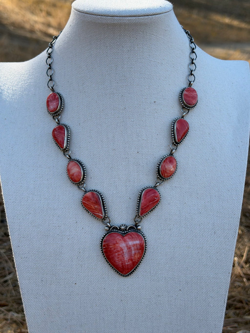 Red Spiny heart lariat