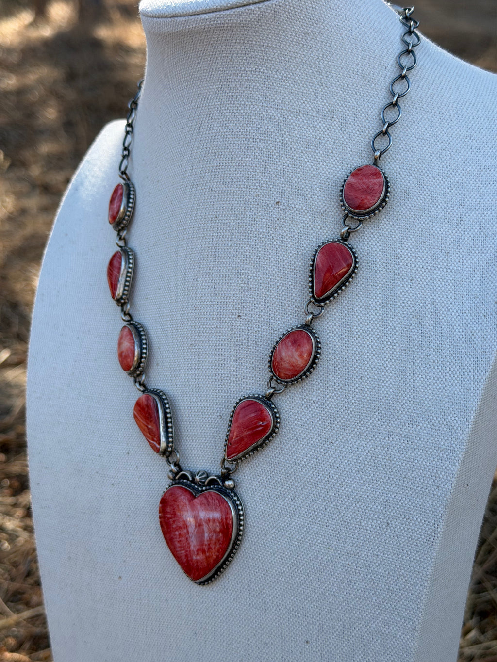 Red Spiny heart lariat