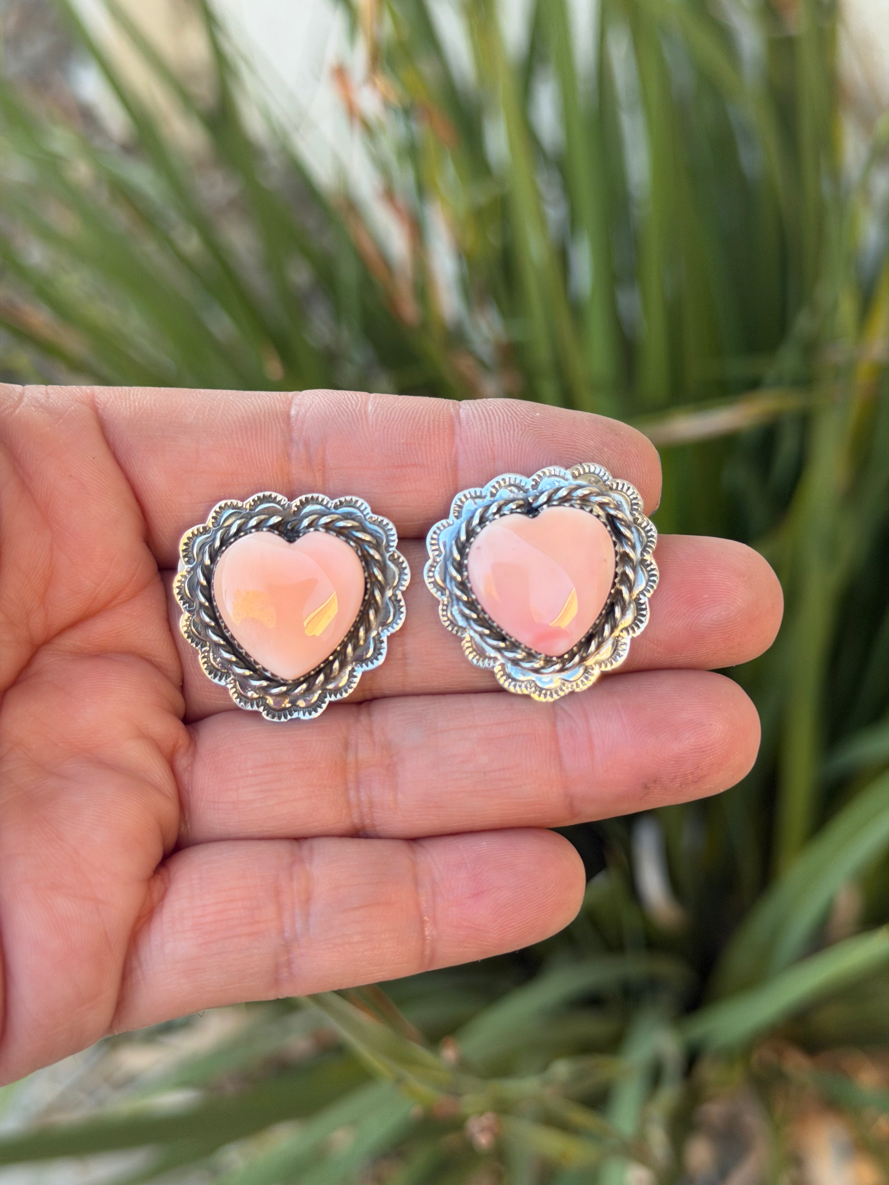 Pink Conch heart studs