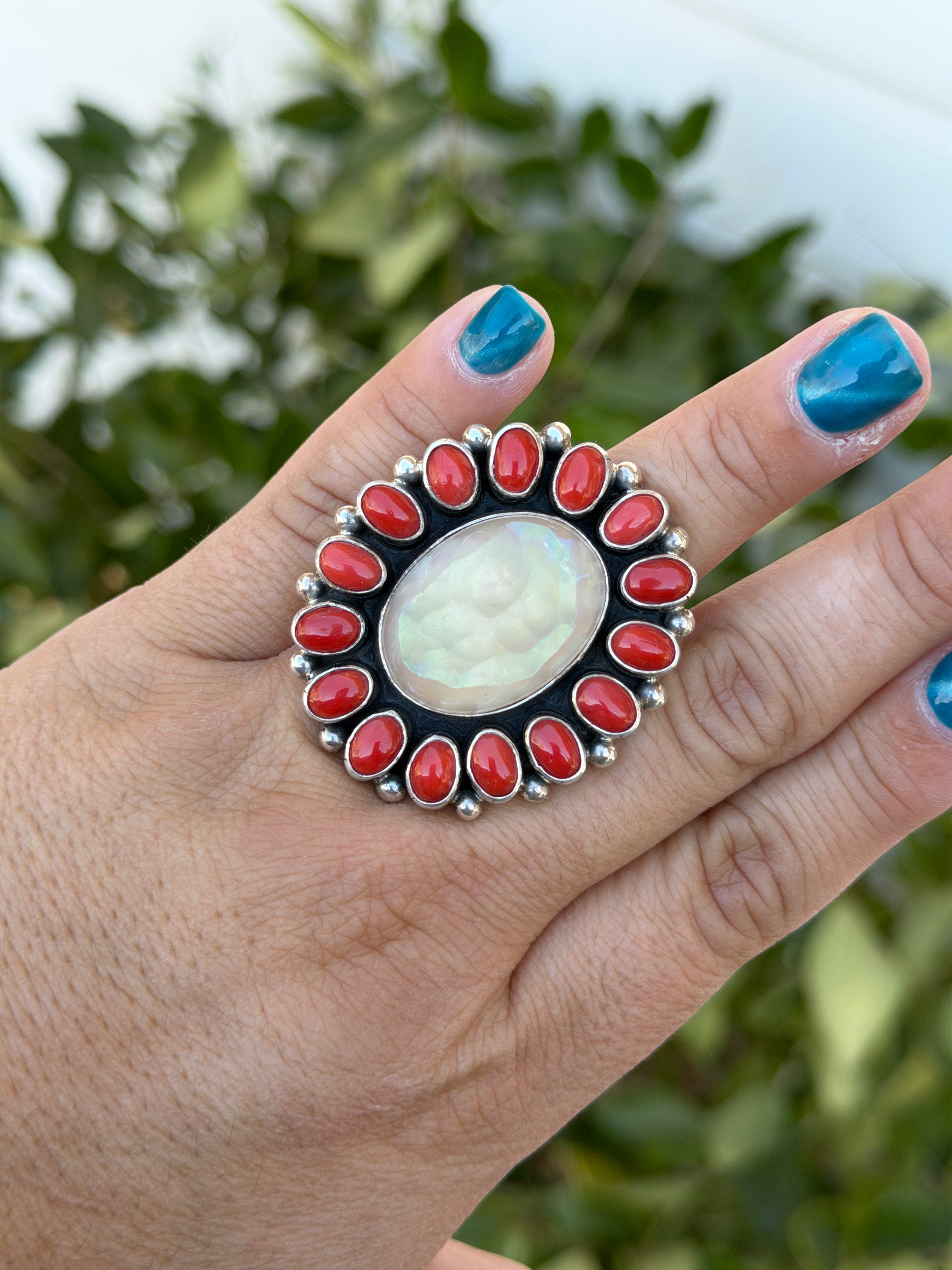 Druzy & red Coral