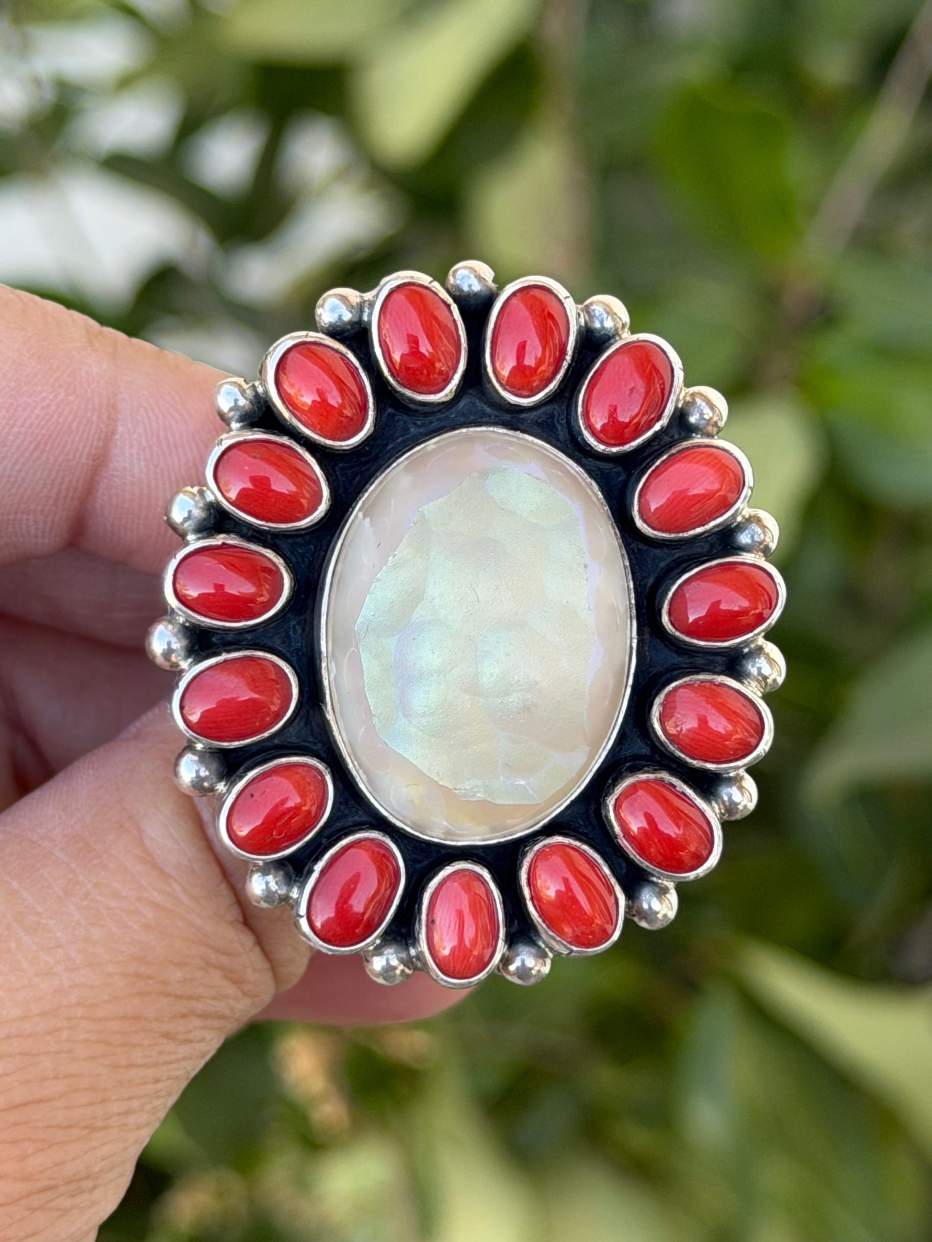 Druzy & red Coral
