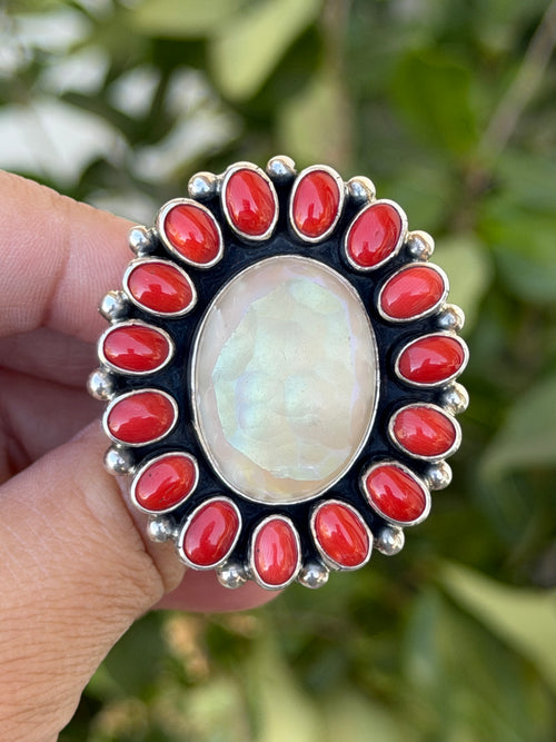 Druzy & red Coral