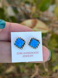 Blue opal square studs