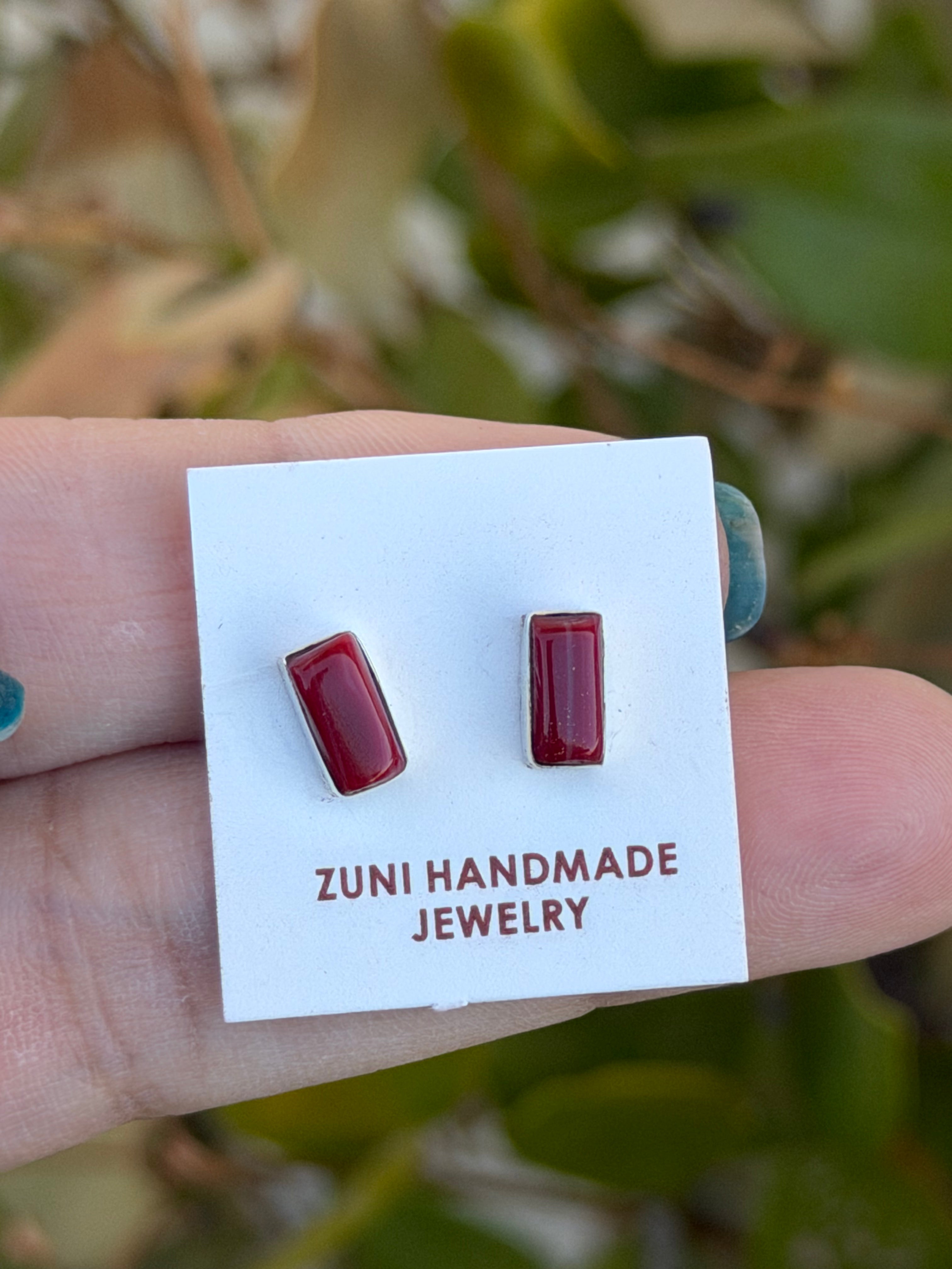 Red coral bar studs