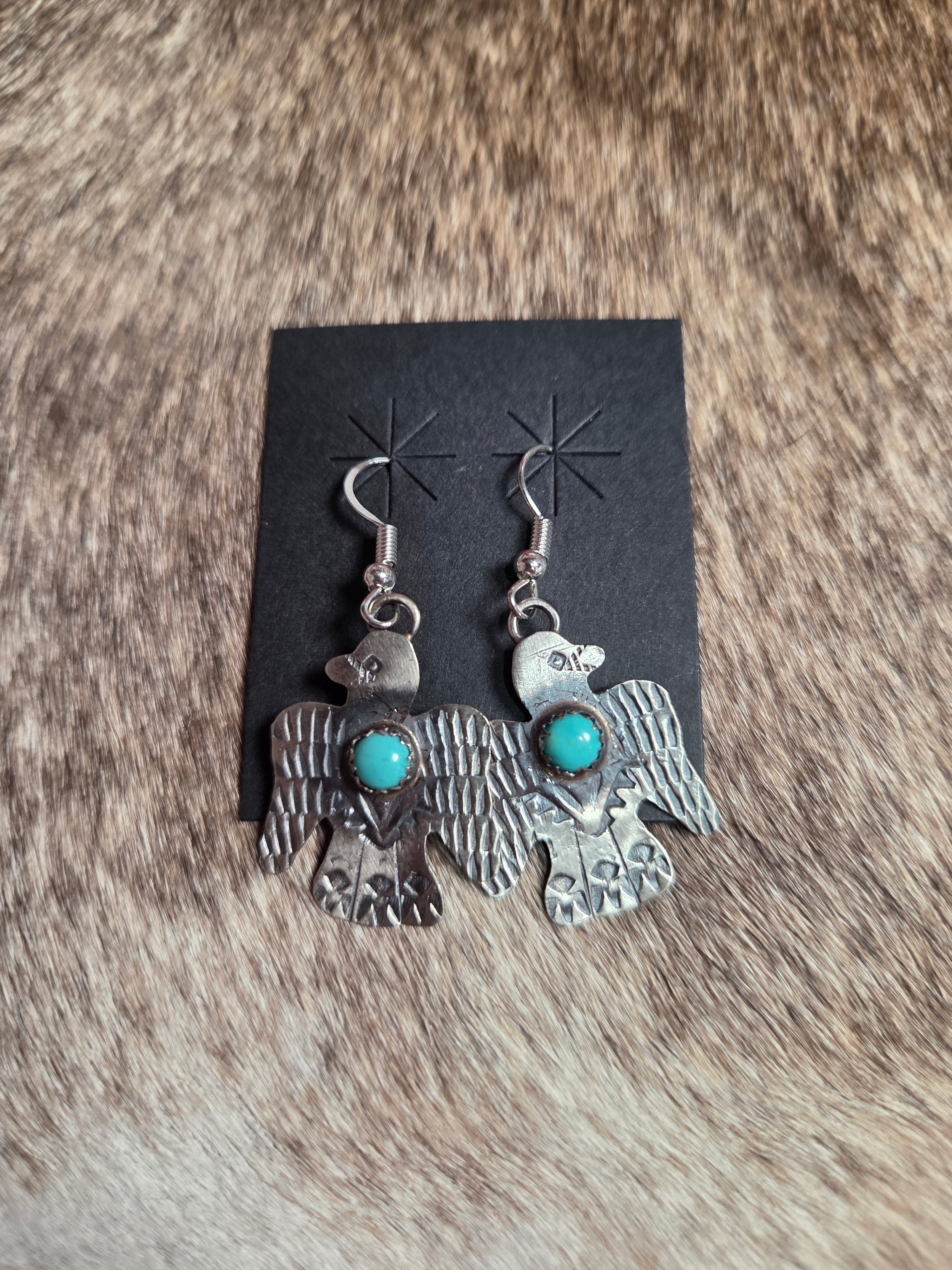 Thunderbird turquoise dangle earrings