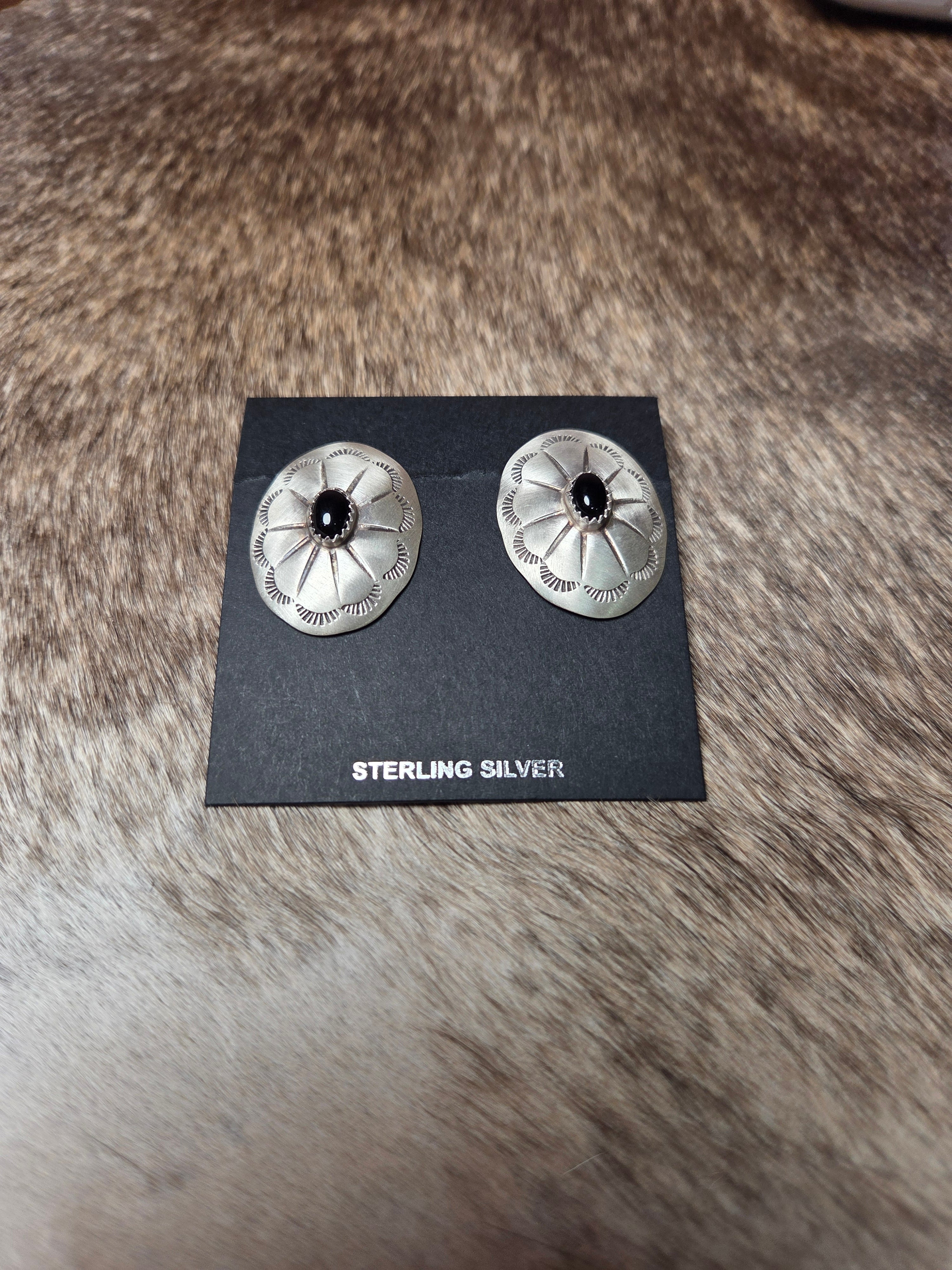 Black onyx concho earrings